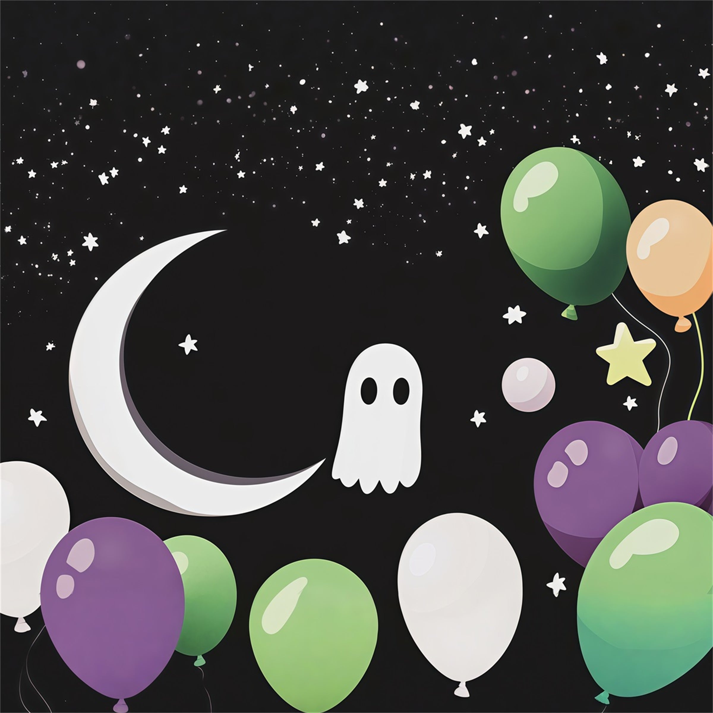 Halloween Theme Backdrop Cute Ghost Moon Balloon Halloween Backdrop For Photos UK RR67-153