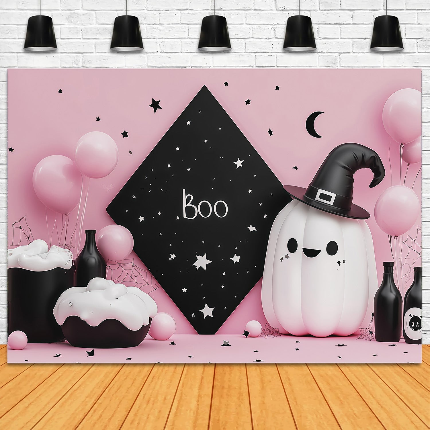 Cute Halloween Backdrops Pink Ghost Potion Party Halloween Backdrops Scene Setters UK RR67-155