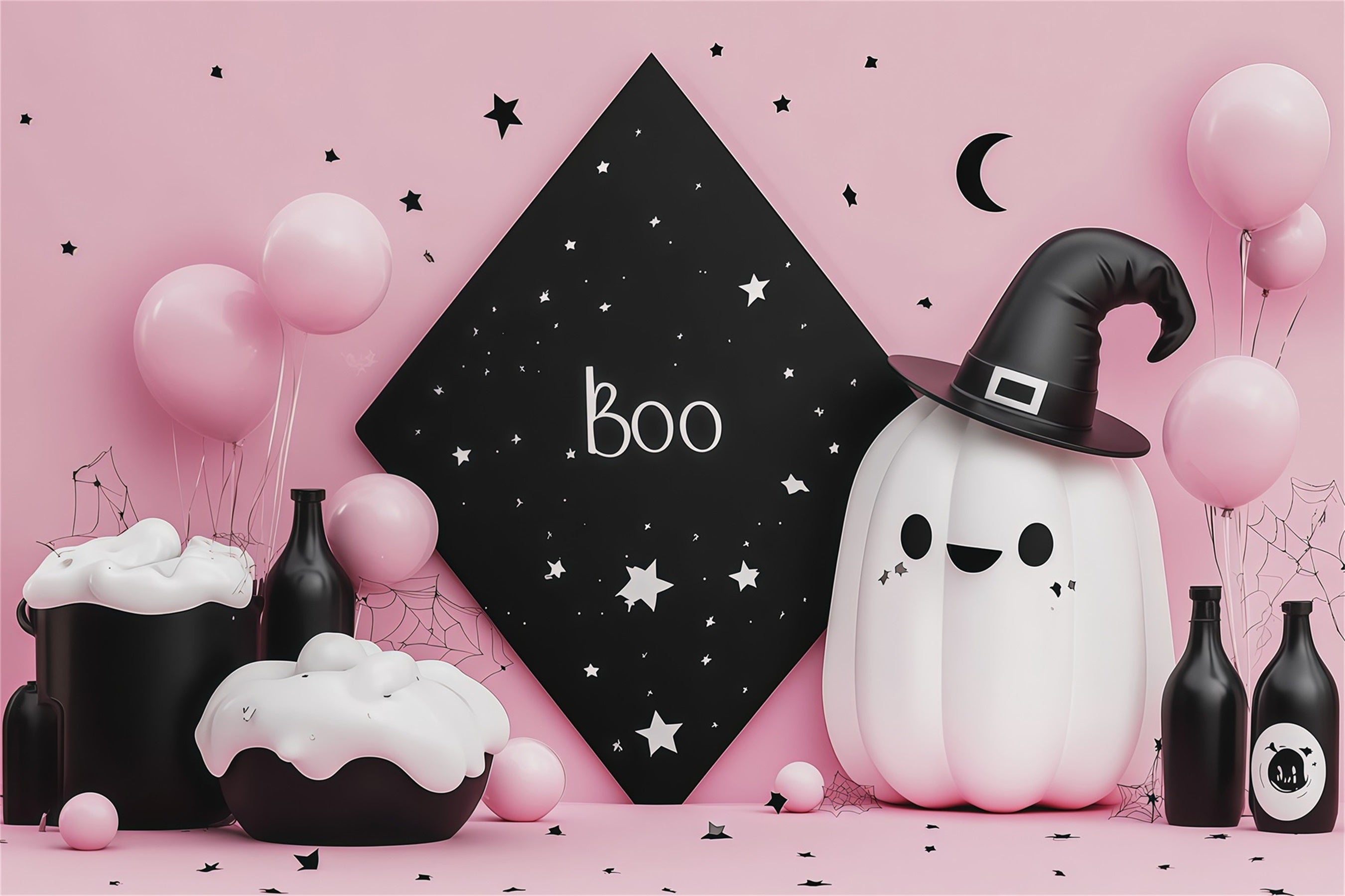 Cute Halloween Backdrops Pink Ghost Potion Party Halloween Backdrops Scene Setters UK RR67-155