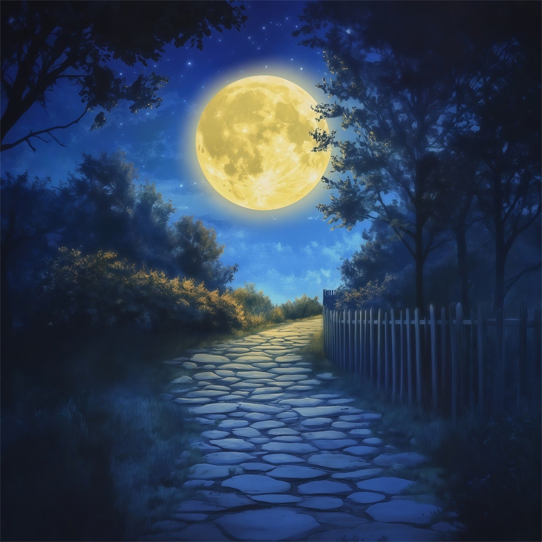 Halloween Moon Backdrop Moonlit Forest Cobblestone Path Halloween Photo Backdrops UK RR67-157