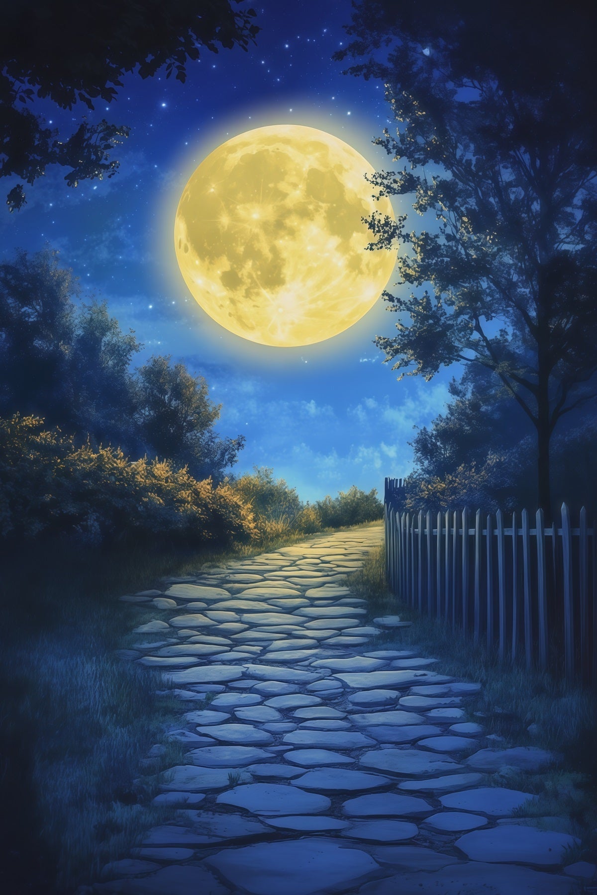 Halloween Moon Backdrop Moonlit Forest Cobblestone Path Halloween Photo Backdrops UK RR67-157
