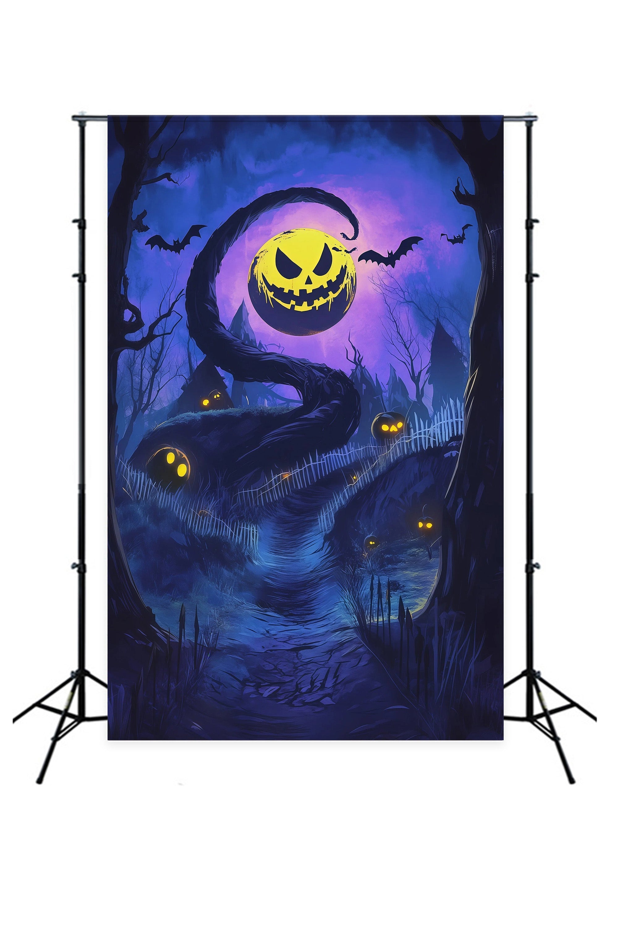 Outdoor Halloween Backdrop Twisted Pumpkin Moon Trail Spooky Halloween Backdrop UK RR67-158