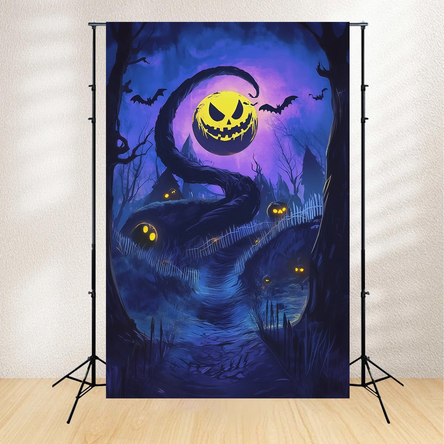 Outdoor Halloween Backdrop Twisted Pumpkin Moon Trail Spooky Halloween Backdrop UK RR67-158
