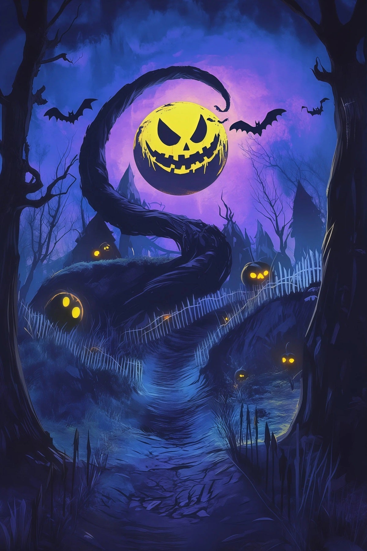 Outdoor Halloween Backdrop Twisted Pumpkin Moon Trail Spooky Halloween Backdrop UK RR67-158