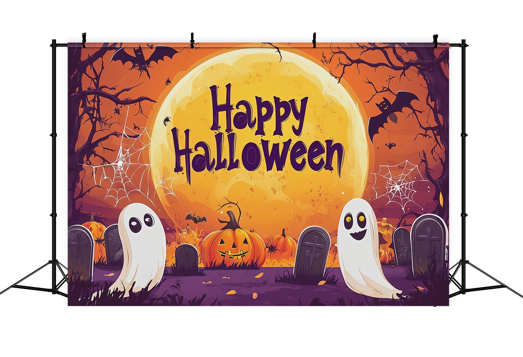 Halloween Backdrop Photo Moonlit Ghost Pumpkin Graveyard Halloween Party Backdrop UK RR67-159
