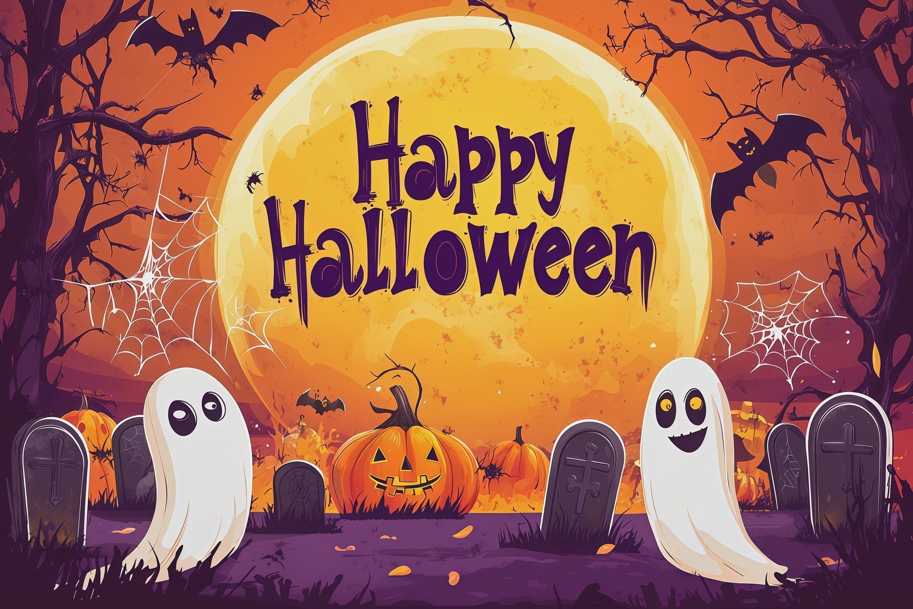 Halloween Backdrop Photo Moonlit Ghost Pumpkin Graveyard Halloween Party Backdrop UK RR67-159