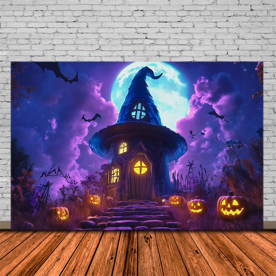 Halloween Castle Backdrop Moonlit Witch House Pumpkins Large Halloween Backdrop UK RR67-16