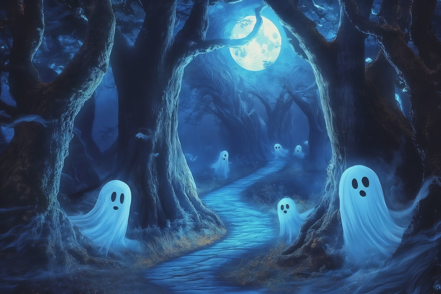 Ghost Backdrop Tapestry Moonlit Forest Path Extra Large Halloween Backdrop UK RR67-162