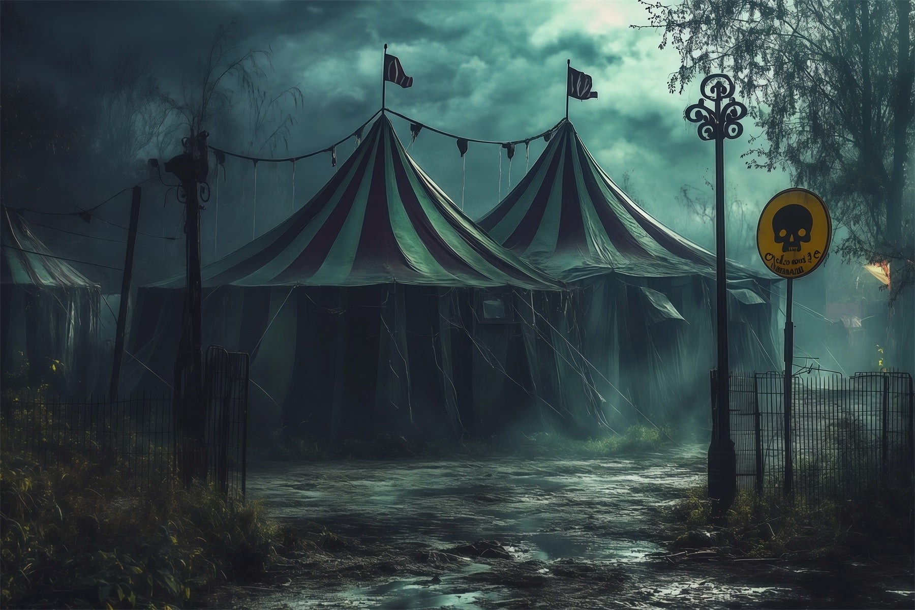 Scary Circus Backdrop Foggy Abandoned Grounds Wizard Of Oz Backdrop UK RR67-164