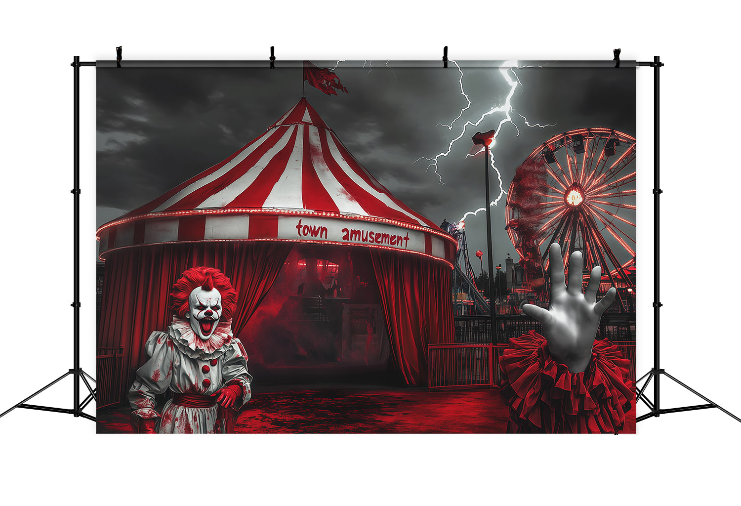 Scary Carnival Backdrop Stormy Clown Entrance Halloween Fabric Backdrop UK RR67-166