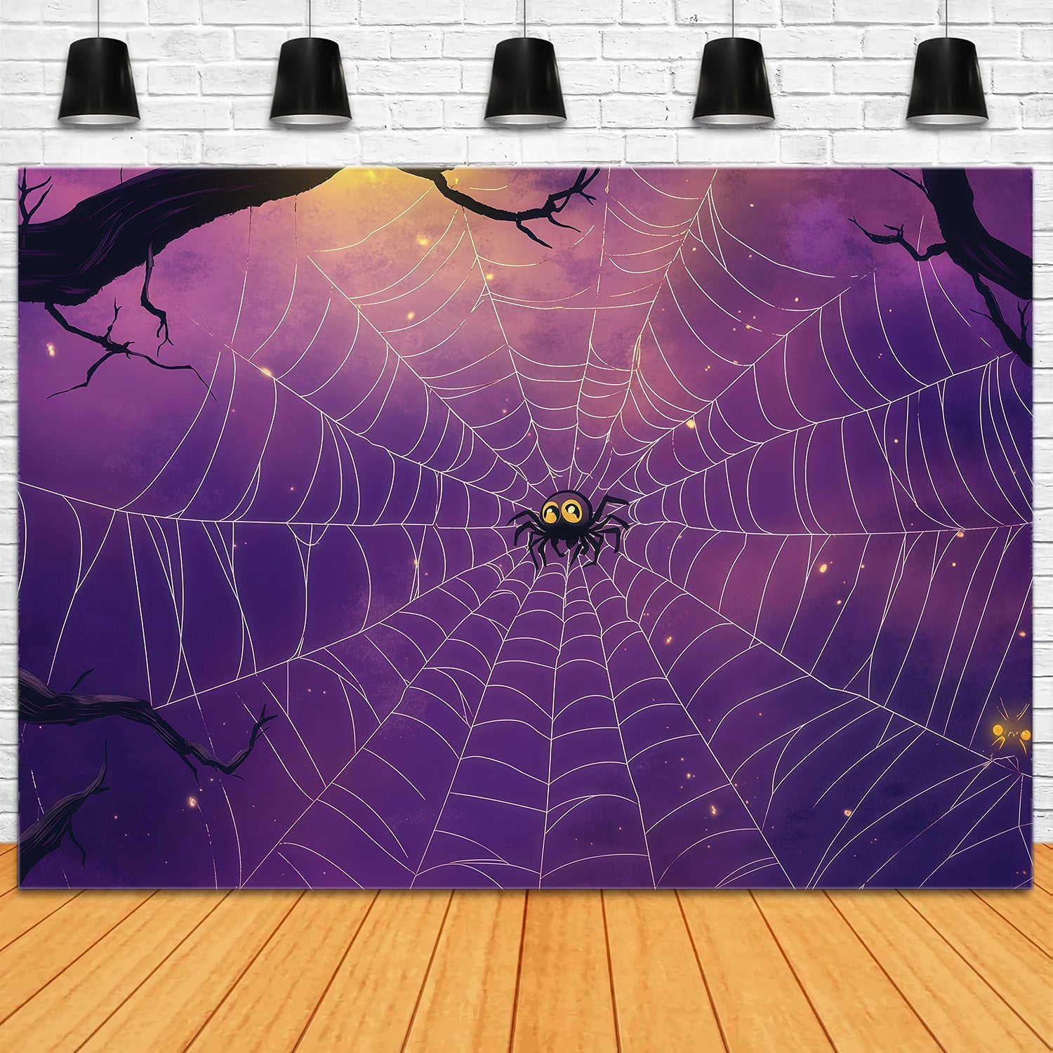 Spider Backdrop Purple Moonlit Spiderweb Hollow Diy Halloween Photo Backdrop UK RR67-167