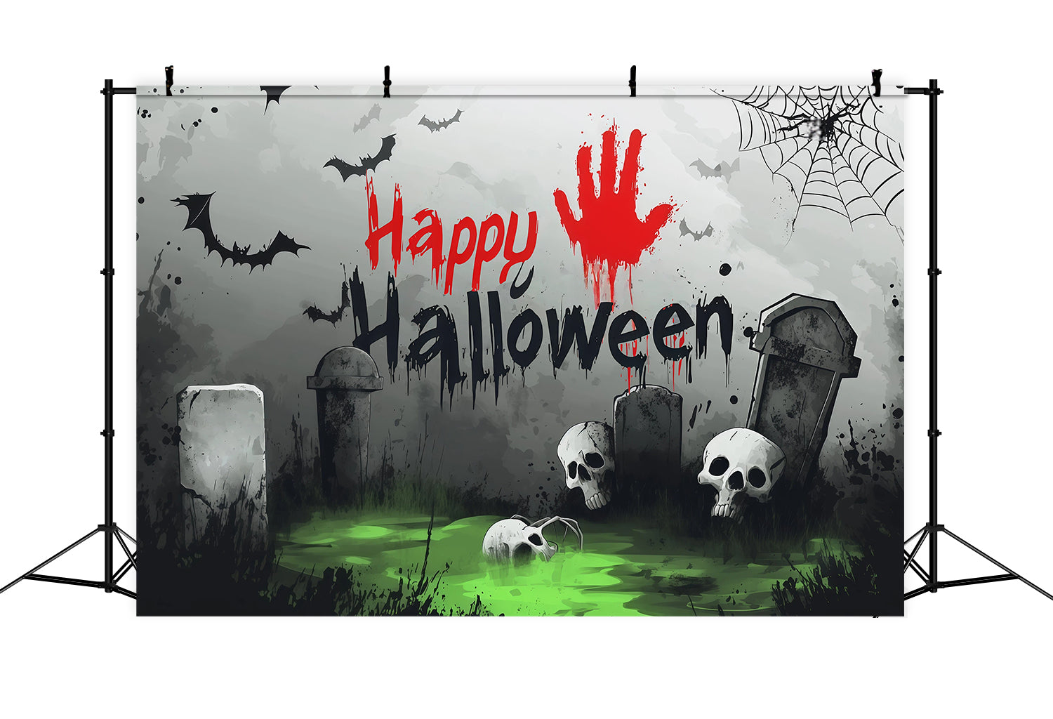 Tombstone Backdrop Bloody Handprint Skull Graveyard Halloween Party Picture Backdrop UK RR67-168