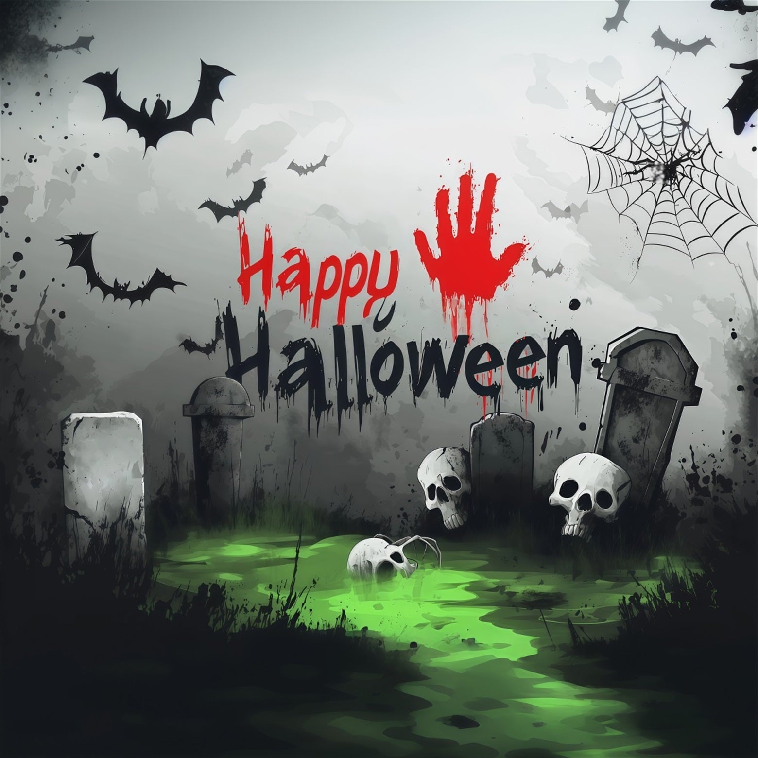 Tombstone Backdrop Bloody Handprint Skull Graveyard Halloween Party Picture Backdrop UK RR67-168