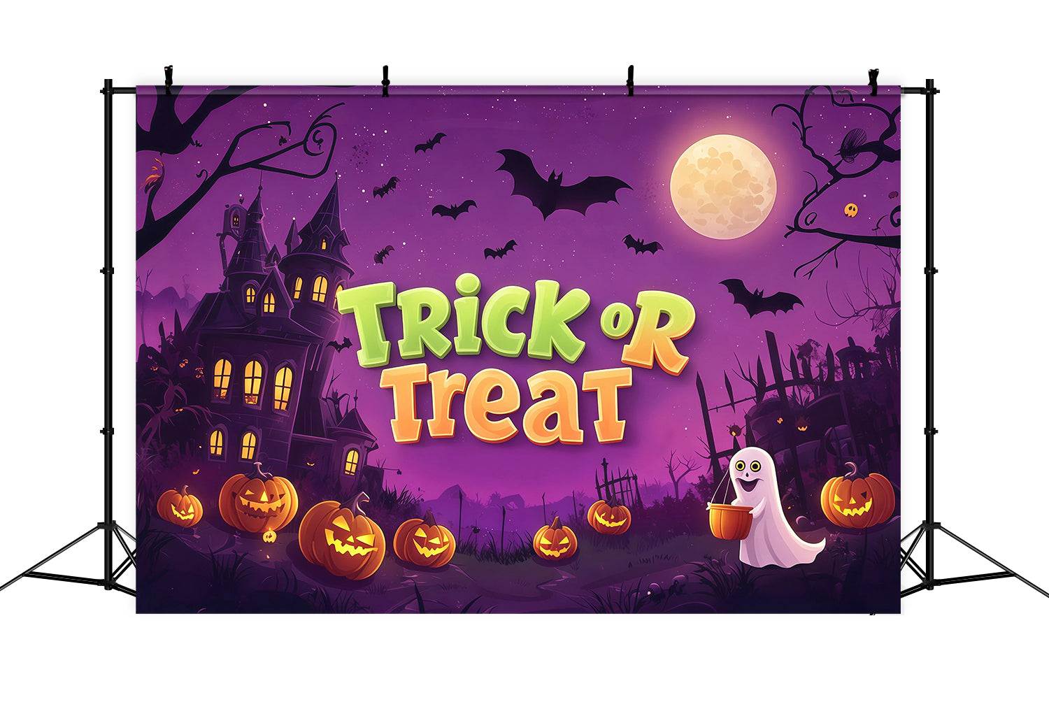 Trick Or Treat Backdrop Ghostly Pumpkin Haunted Castle Halloween Wedding Backdrop UK RR67-170