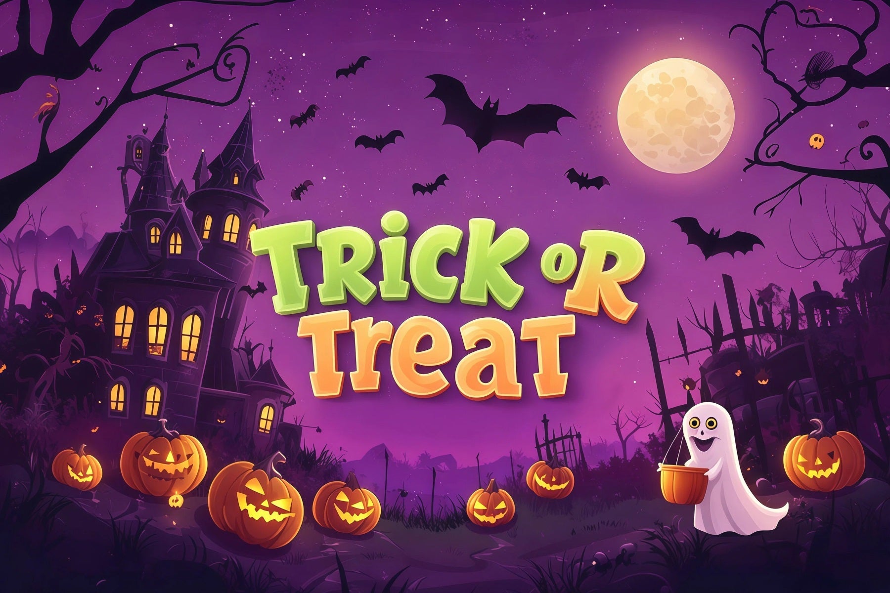 Trick Or Treat Backdrop Ghostly Pumpkin Haunted Castle Halloween Wedding Backdrop UK RR67-170