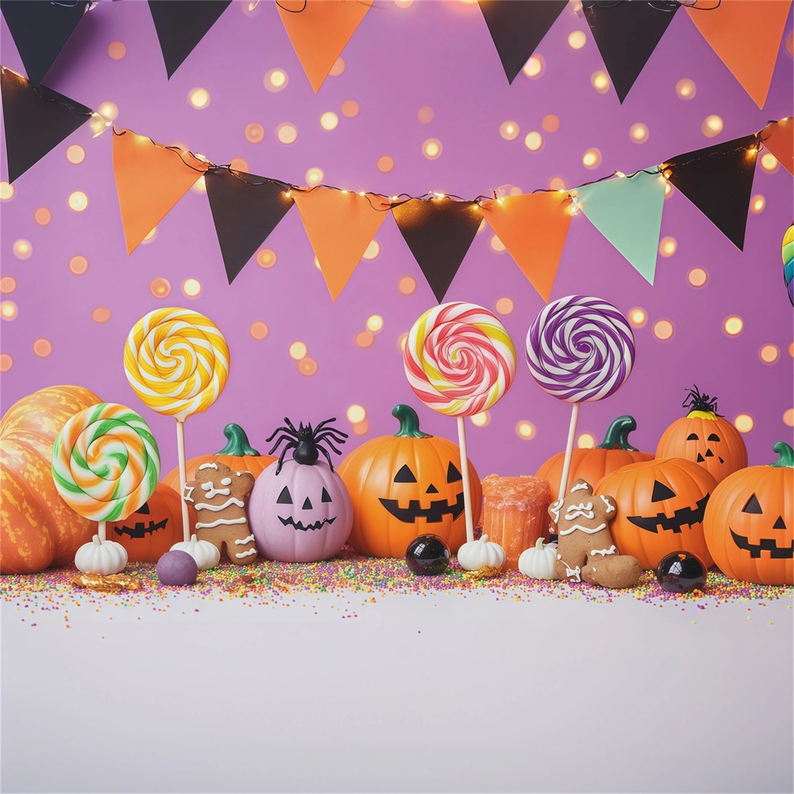 Halloween Candy Backdrop Candy Pumpkin Lollipop Party Halloween Theme Backdrop UK RR67-171