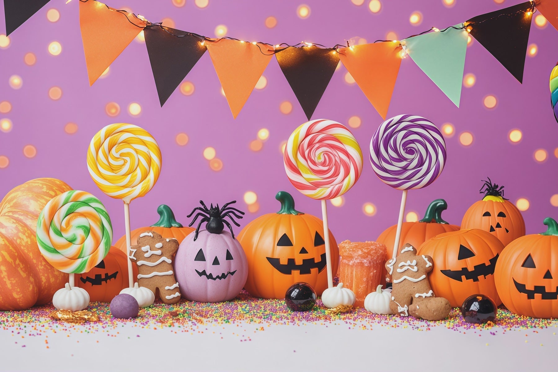 Halloween Candy Backdrop Candy Pumpkin Lollipop Party Halloween Theme Backdrop UK RR67-171
