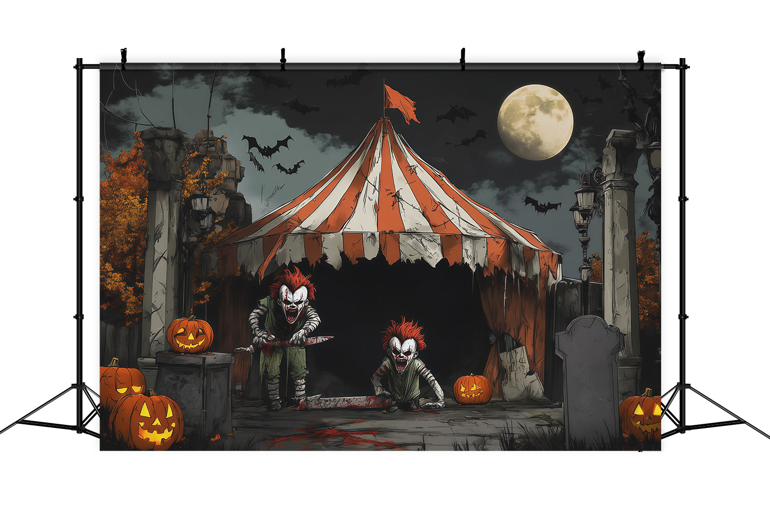 Creepy Clown Backdrop Moonlit Killer Circus Halloween Themed Backdrops UK RR67-172