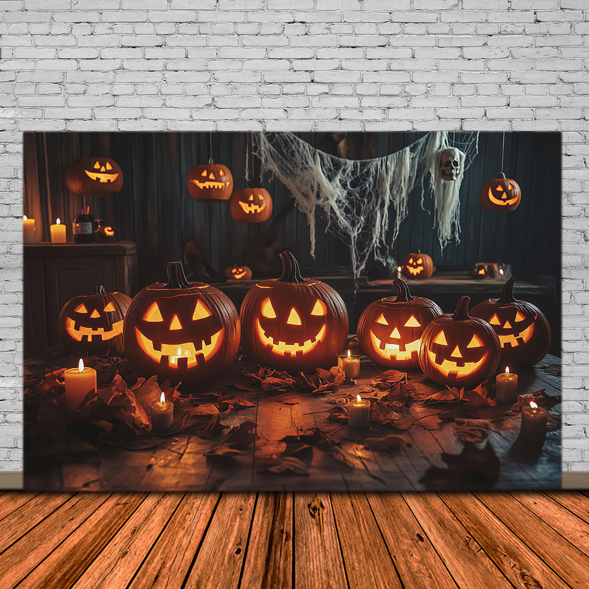 Pumpkin Halloween Backdrop Candlelit Gathering Table Halloween Party Backdrops UK RR67-174