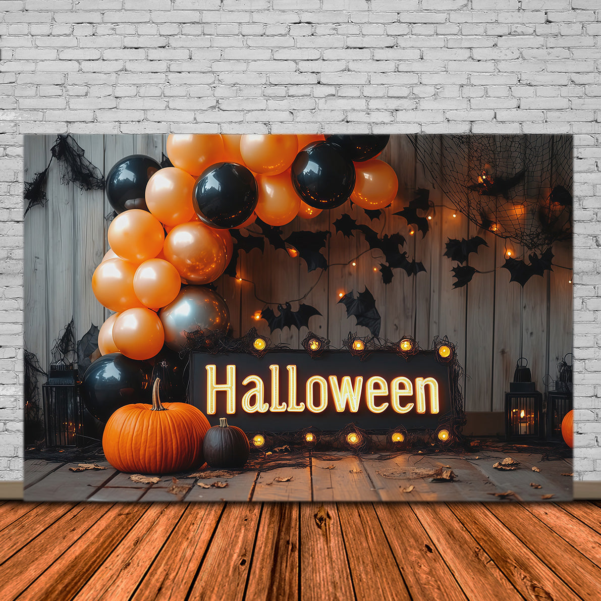 Halloween Backdrop With Balloons Pumpkin Bat Display Outdoor Halloween Backdrop UK RR67-175