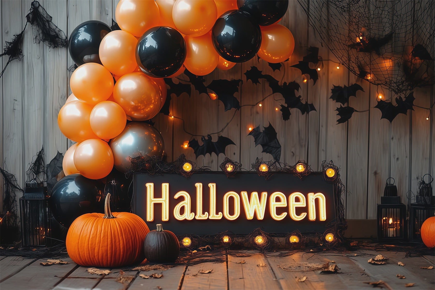 Halloween Backdrop With Balloons Pumpkin Bat Display Outdoor Halloween Backdrop UK RR67-175