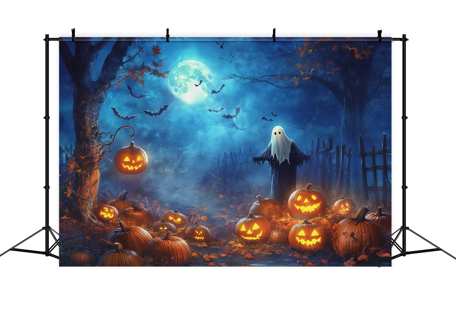 Pumpkin Patch Halloween Backdrop Moonlit Ghost Forest Halloween Outdoor Backdrop UK RR67-177