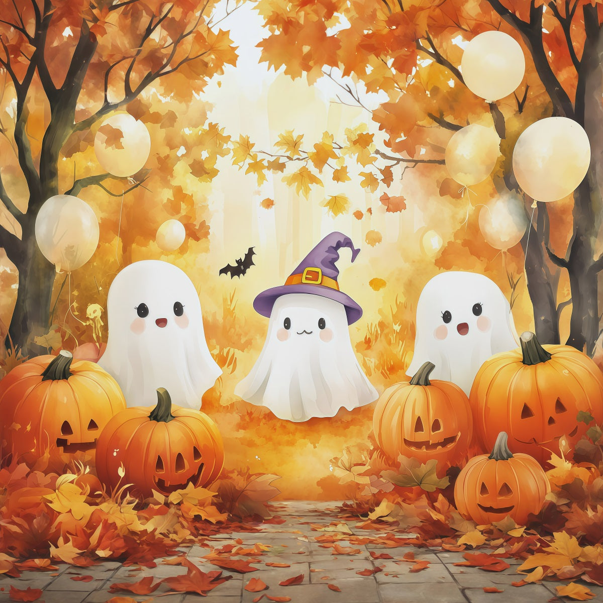 Pumpkin Patch Photography Backdrop Autumn Ghost Gathering Cute Halloween Photo Backdrop UK RR67-178