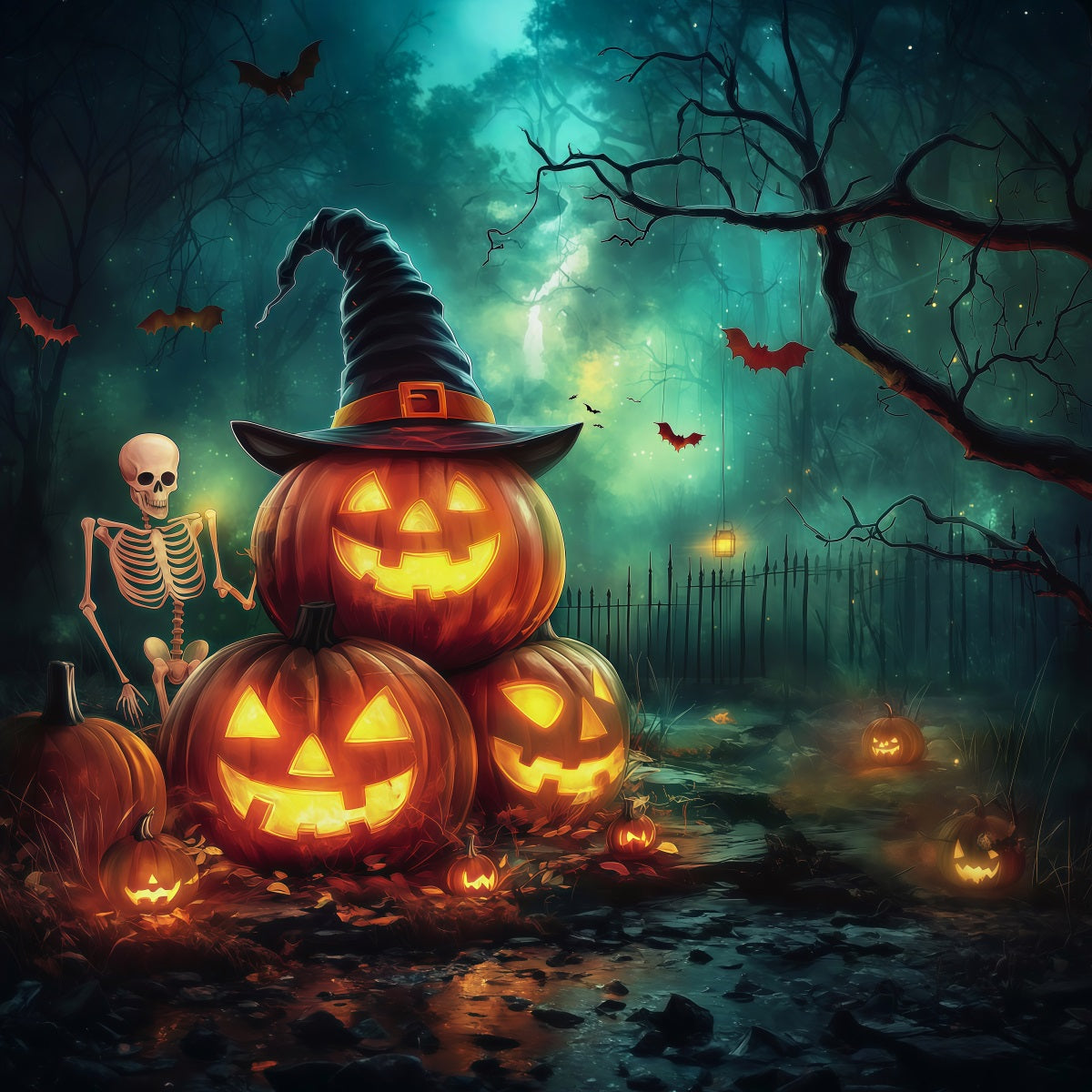 Pumpkin Back Drop Witch Skeleton Forest Backdrop Halloween Photo Booth UK RR67-183