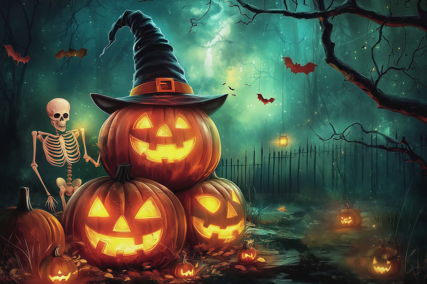 Pumpkin Back Drop Witch Skeleton Forest Backdrop Halloween Photo Booth UK RR67-183