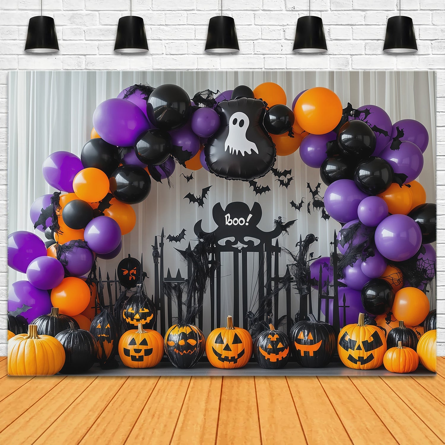 Halloween Balloon Photo Backdrop Ghost Pumpkin Arch Halloween Backdrop Outdoor UK RR67-185