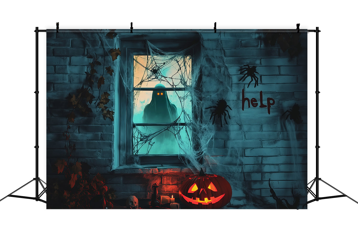 Spooky Girl Window Backdrop Creepy Ghost Webs Halloween Garage Backdrop UK RR67-188