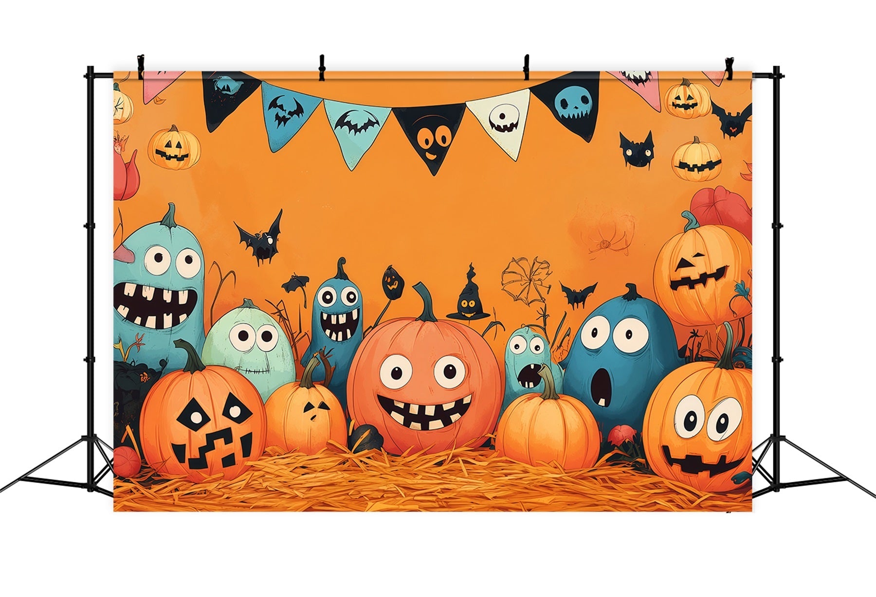 Pumpkin Backdrop Ideas Cartoon Monster Party Halloween Picture Backdrops UK RR67-190