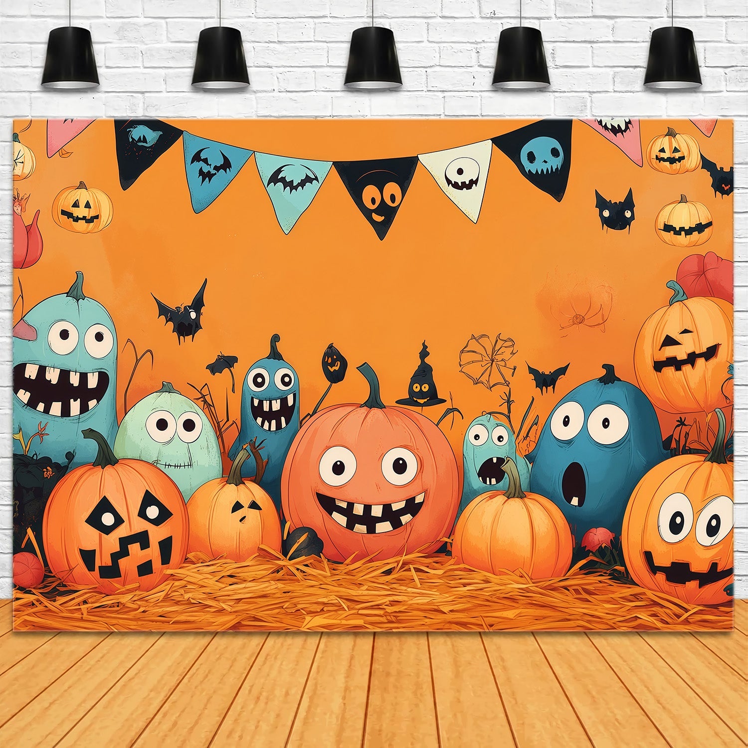 Pumpkin Backdrop Ideas Cartoon Monster Party Halloween Picture Backdrops UK RR67-190