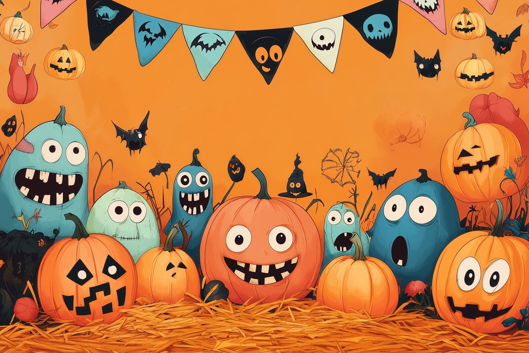 Pumpkin Backdrop Ideas Cartoon Monster Party Halloween Picture Backdrops UK RR67-190