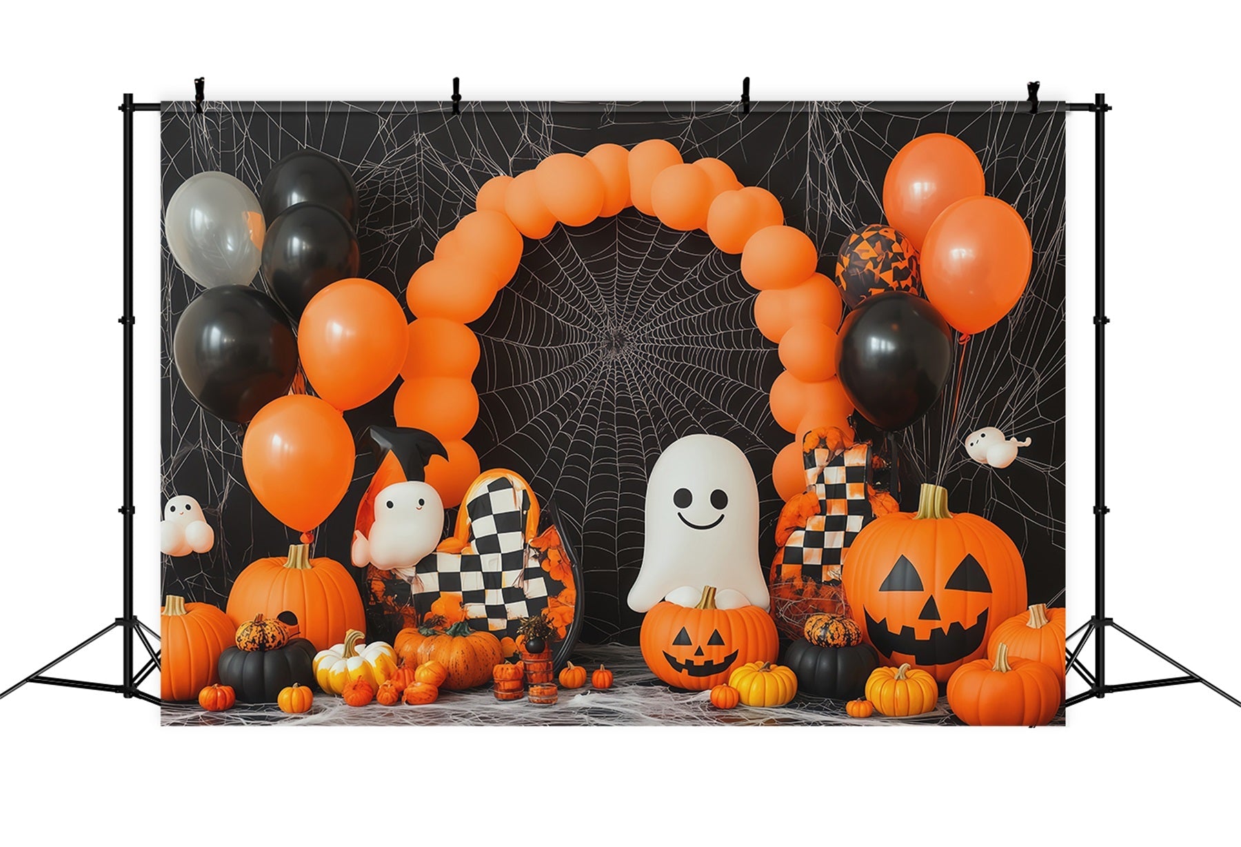 Backdrop Halloween Balloon Arch Ghost Pumpkin Spiderweb Party Fabric Halloween Backdrop UK RR67-194