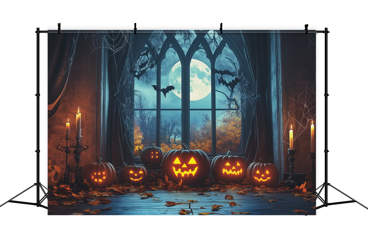 Halloween Backdrop Window Gothic Moonlit Pumpkin Halloween Arch Backdrop UK RR67-195