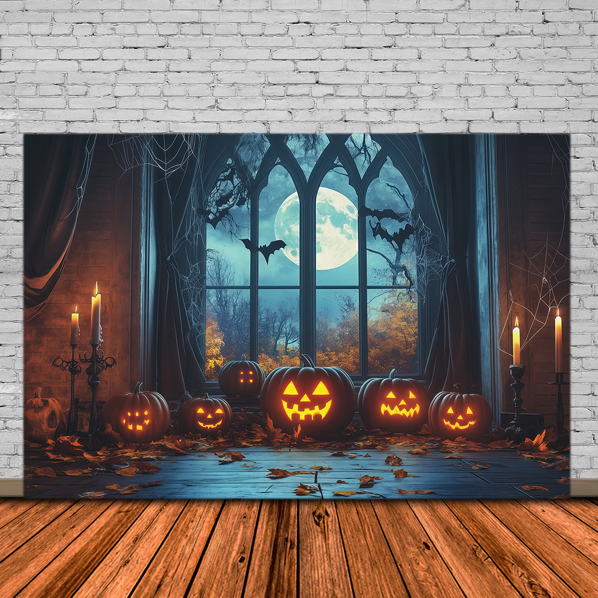 Halloween Backdrop Window Gothic Moonlit Pumpkin Halloween Arch Backdrop UK RR67-195