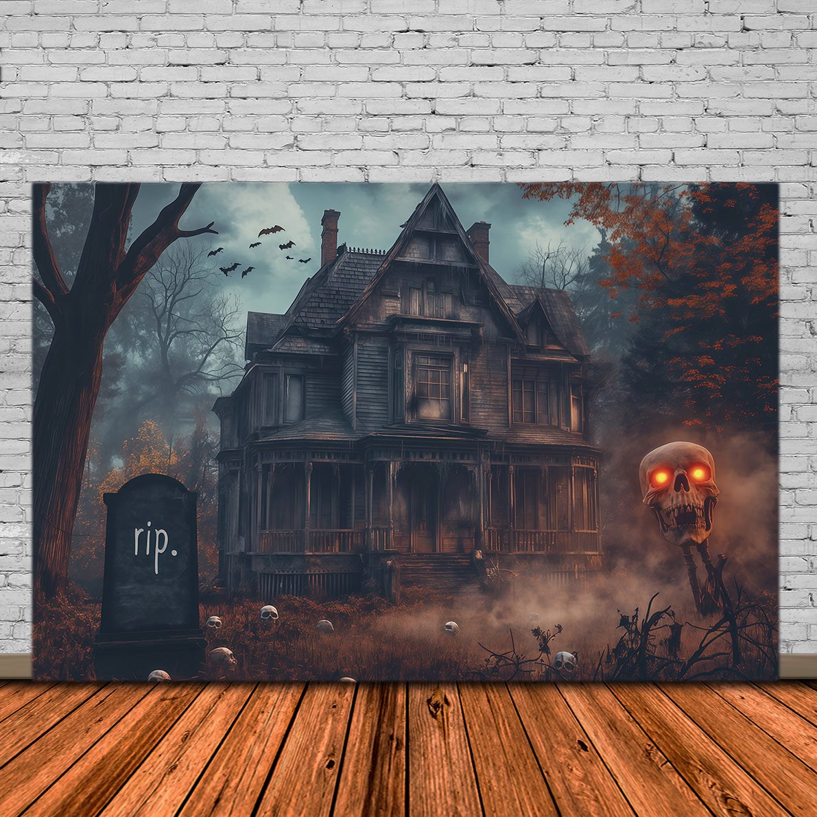 Haunted House Back Drop Foggy Skull Haunted Manor Halloween Backdrop Photo Booth UK RR67-196