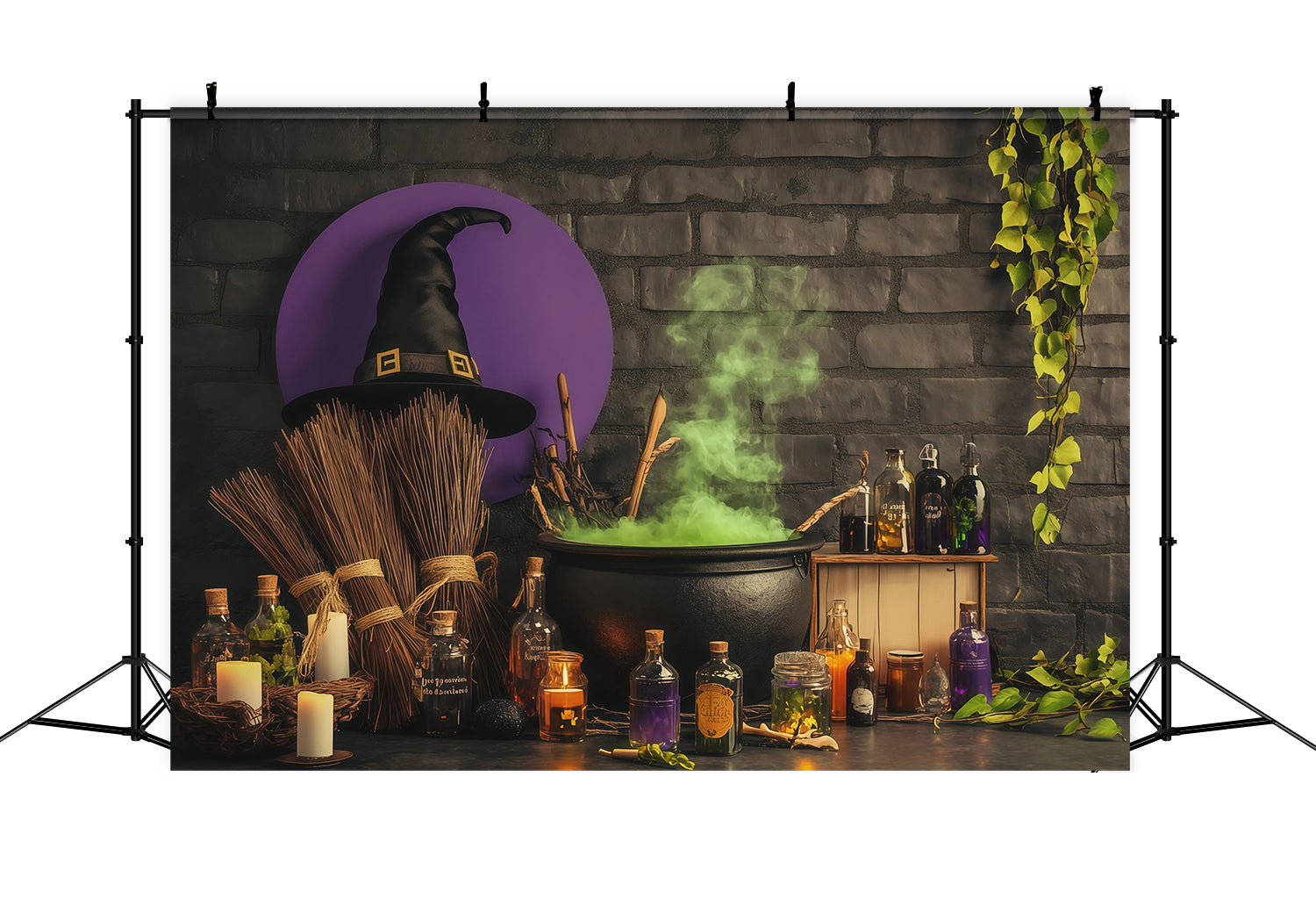 Brick Wall Backdrop Halloween Bubbling Witch Potion Workshop Wizard Of Oz Backdrops UK RR67-199