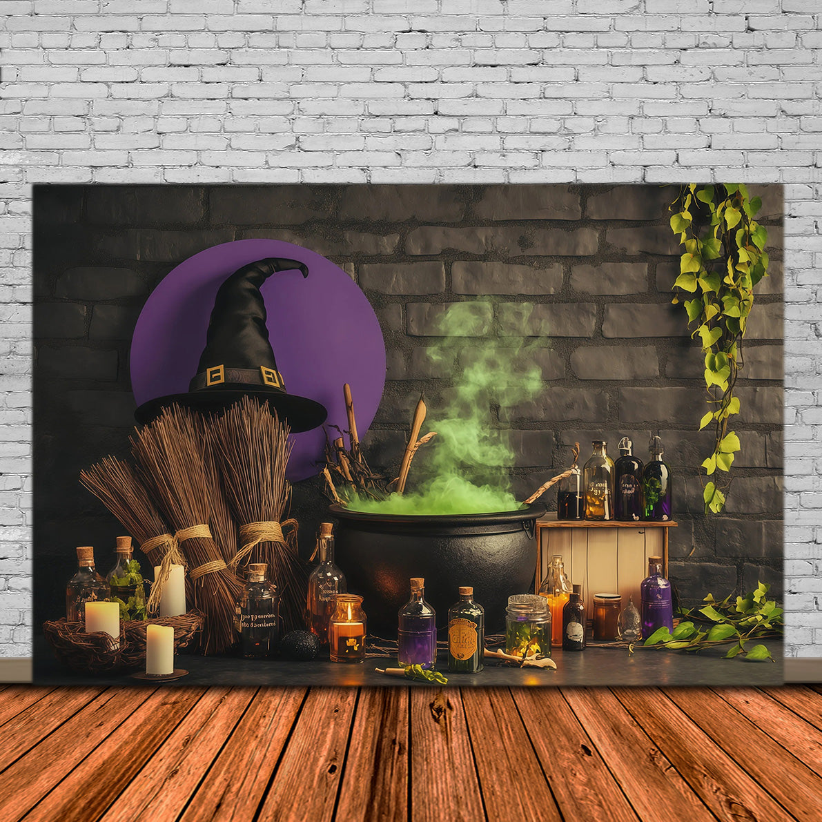 Brick Wall Backdrop Halloween Bubbling Witch Potion Workshop Wizard Of Oz Backdrops UK RR67-199