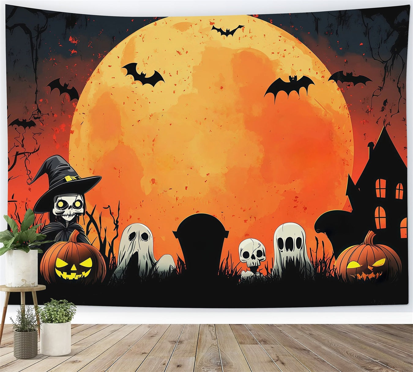 Backdrop Halloween Photo Booth Orange Moon Ghost Gathering Halloween Party Photo Backdrop UK RR67-20