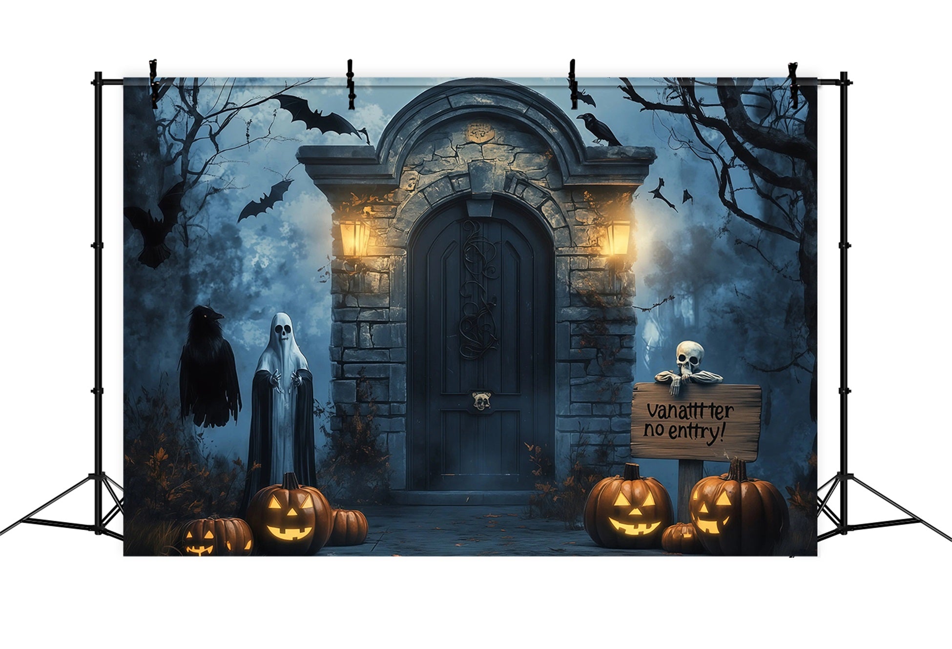 Halloween Backdrop Outdoor Haunted Door Ghost Pumpkins Photo Backdrop Halloween UK RR67-21
