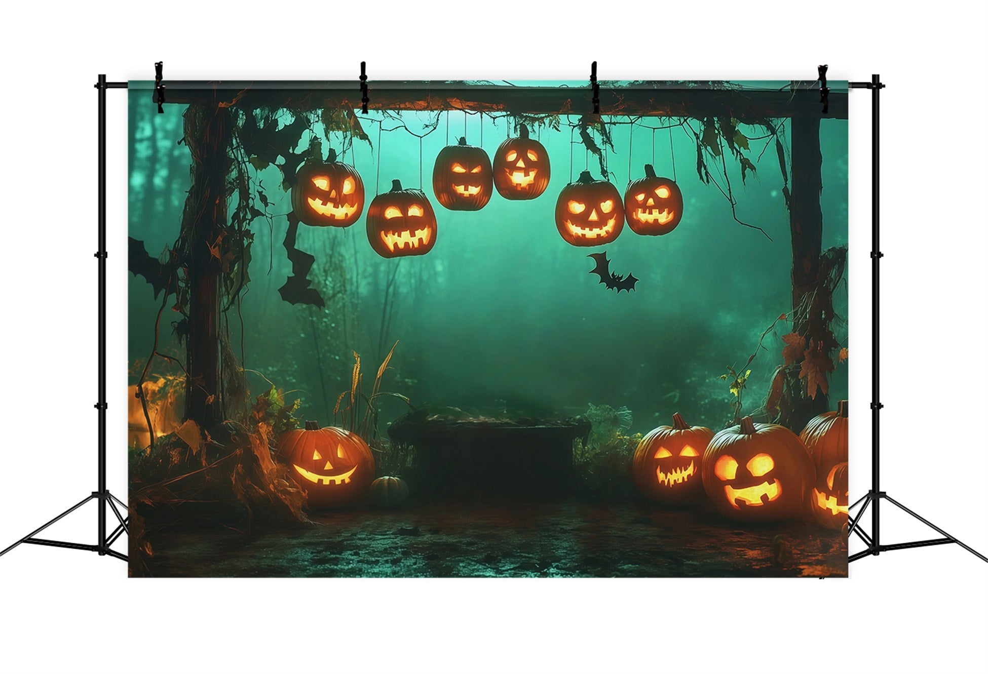 Scary Halloween Backdrop Ideas Hanging Pumpkin Forest Arch Halloween Photoshoot Backdrop UK RR67-28