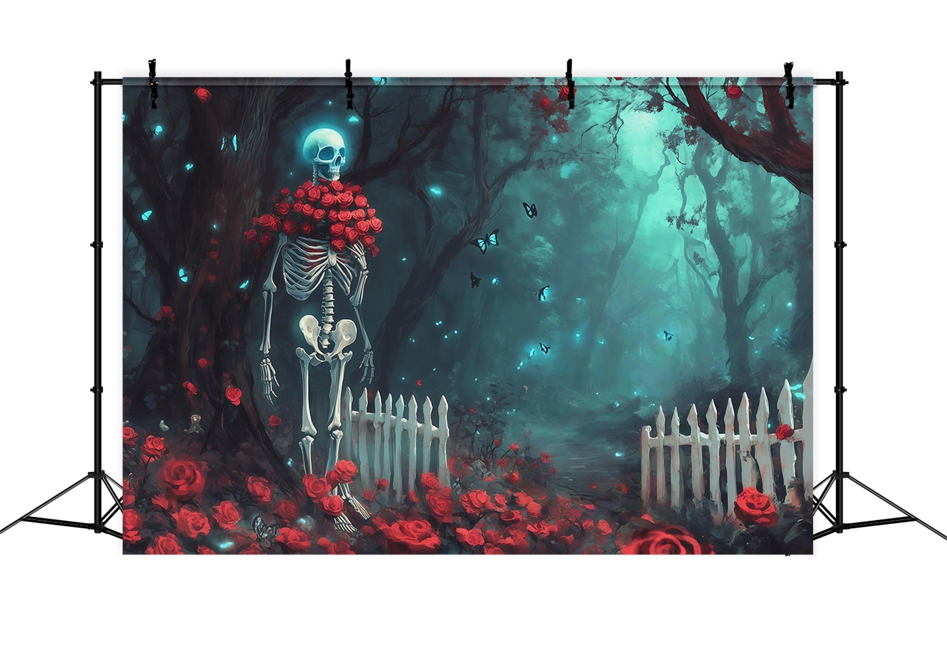 Fabric Halloween Backdrop Skeleton Rose Forest Path Halloween Backdrop For Pictures UK RR67-29