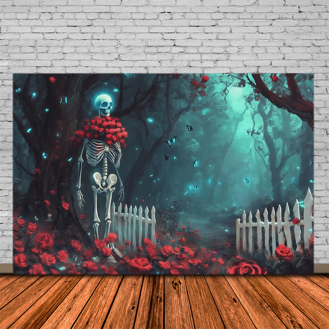 Fabric Halloween Backdrop Skeleton Rose Forest Path Halloween Backdrop For Pictures UK RR67-29