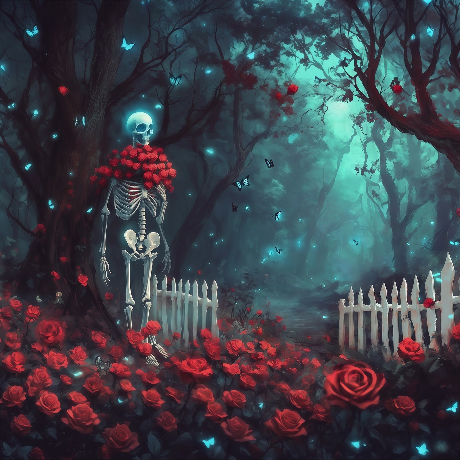 Fabric Halloween Backdrop Skeleton Rose Forest Path Halloween Backdrop For Pictures UK RR67-29