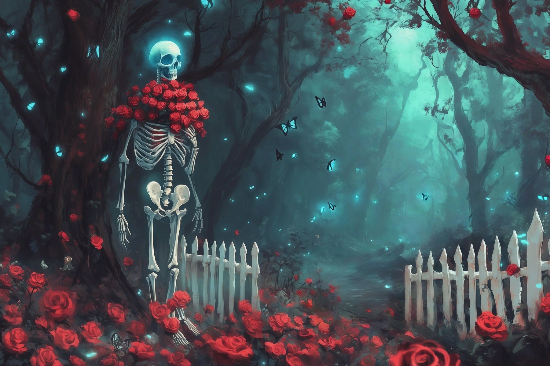 Fabric Halloween Backdrop Skeleton Rose Forest Path Halloween Backdrop For Pictures UK RR67-29
