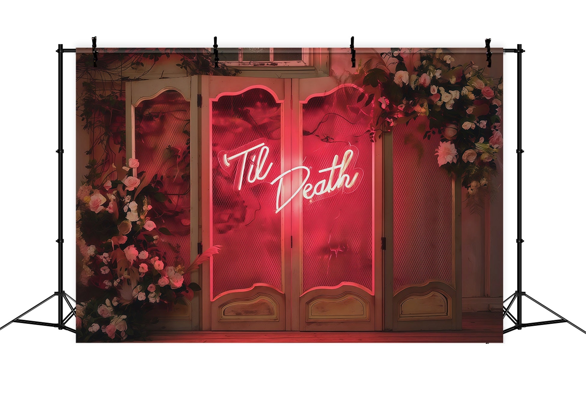 Halloween Wedding Backdrop Pink Gothic Neon Florals Halloween Photo Backdrop UK RR67-3