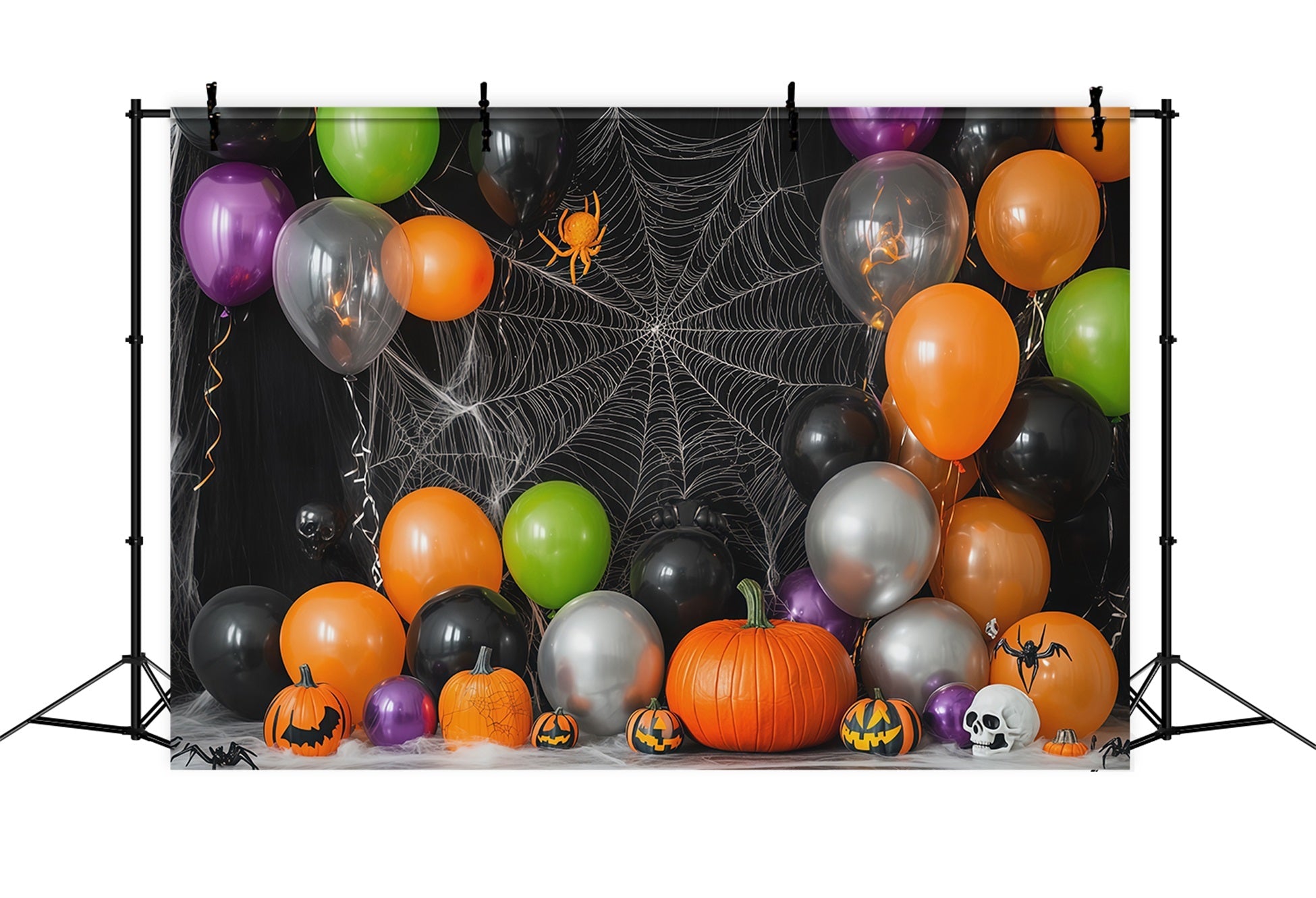 Halloween Balloon Backdrop Spiderweb Bats Pumpkin Party Halloween Themed Backdrop UK RR67-30