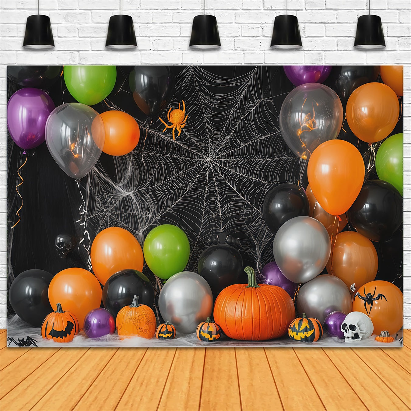 Halloween Balloon Backdrop Spiderweb Bats Pumpkin Party Halloween Themed Backdrop UK RR67-30